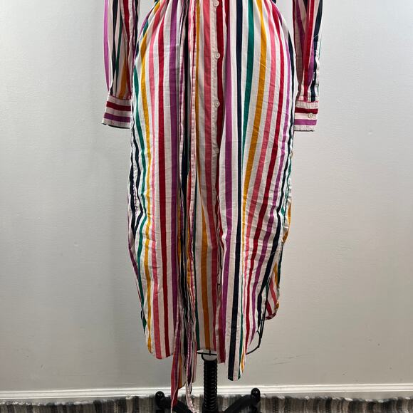 J. Crew Rainbow Striped Shirt Dress Belted Cotton Long Sleeves Knee Length Sz XS - Picture 4 of 12